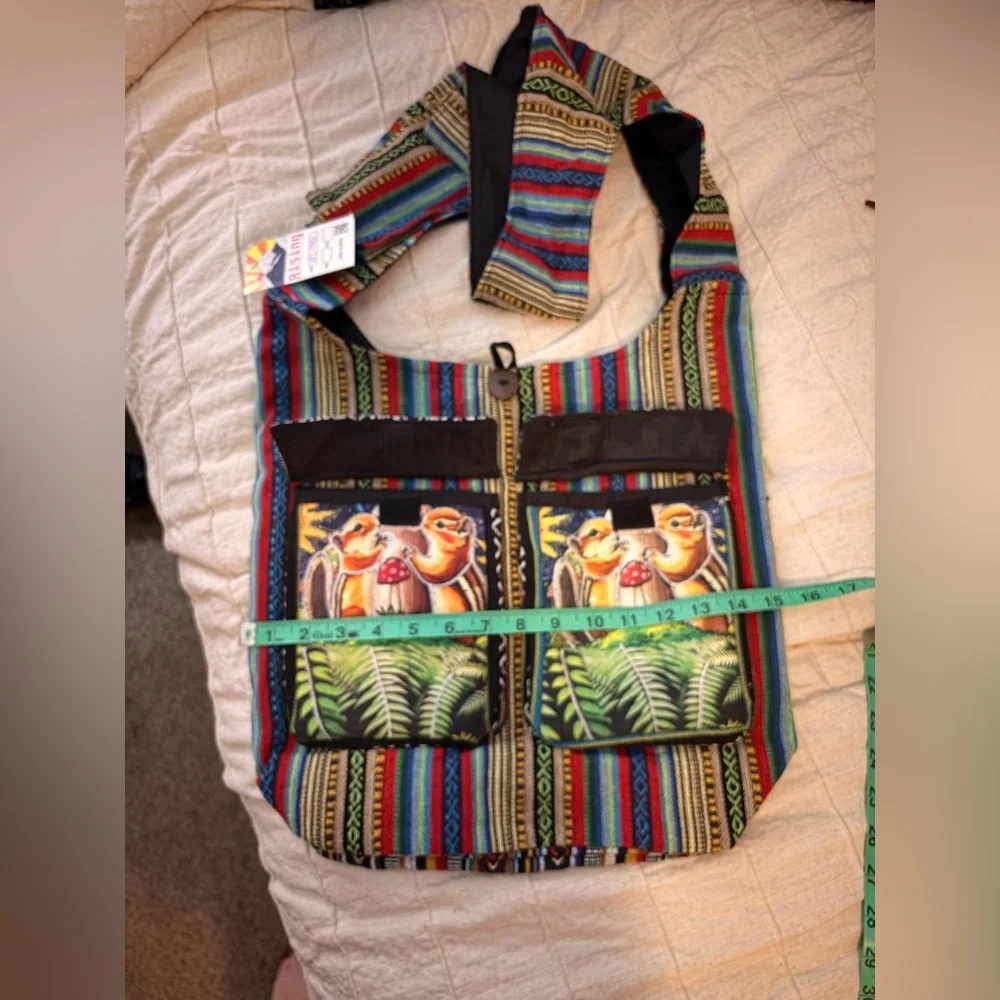 Bohemian Multicolor Striped Crossbody Bag with Front Pockets